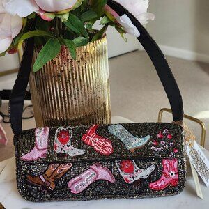 Viral TikTok Cowboy Boots Beaded Handbag NEW